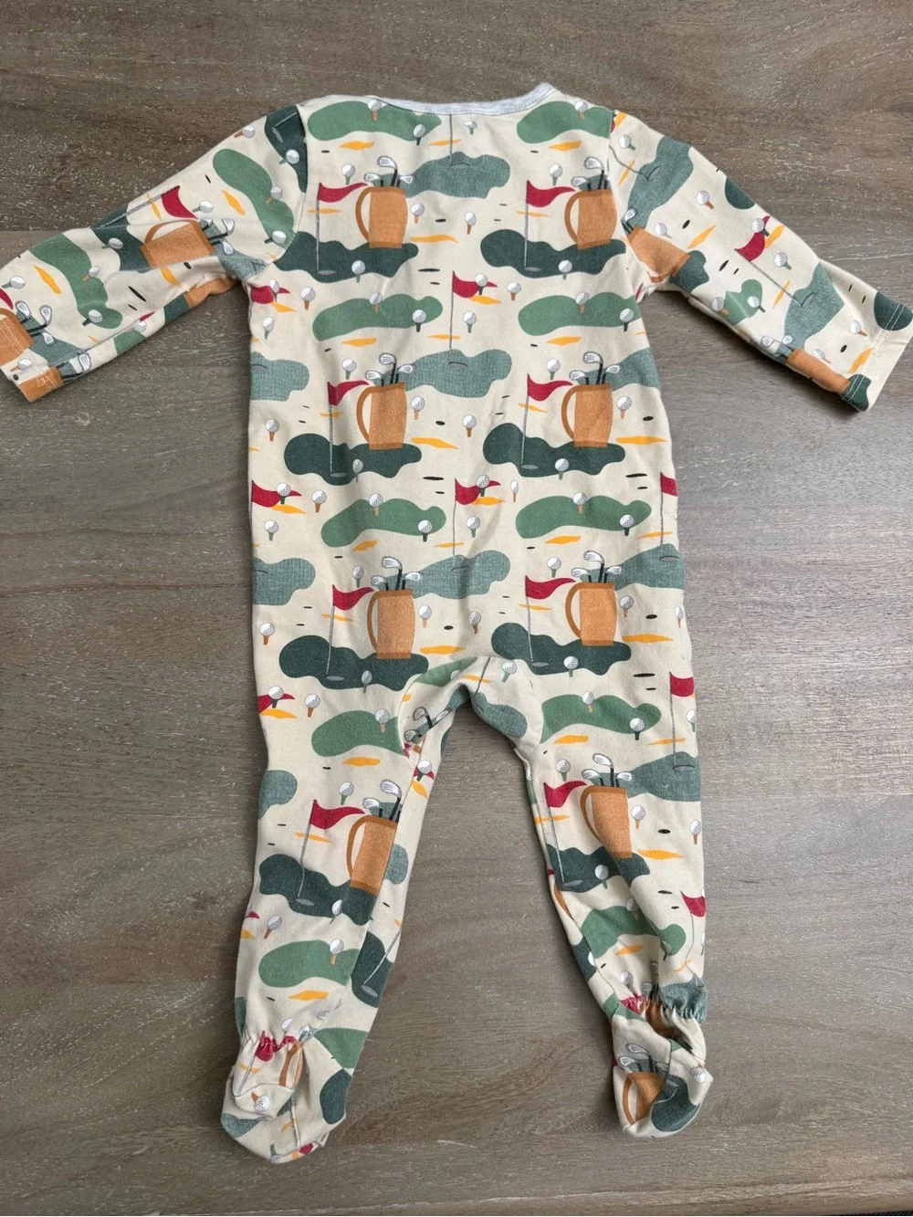 Cream Golf Course Print Baby One-Piece Footed Zipper Pajamas